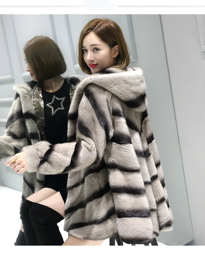 inverno полностью из норки пальто с мехом longa seque das mulheres simples moda generoso com casaco de pele de vison com capuz