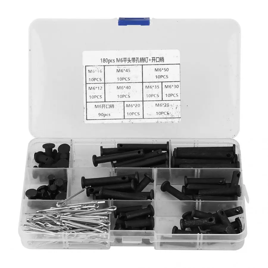 Stainless Steel pin 90Pcs Dowel Pin M6 Flat with Hole + 90Pcs Cotter Pin Fastener Installation Accessories