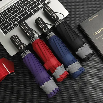 

Wind Resistant Full Automatic Umbrellas 10 Rib Strong Reverse Reflective Stripes Man Folding Umbrella Business Male Car Paraguas