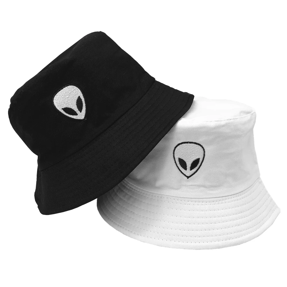 

2020 Unisex Embroidered Alien Foldable Bucket Hat Beach Sun Hat Street Headwear Fisherman Outdoor Cap Men and Woman Hat