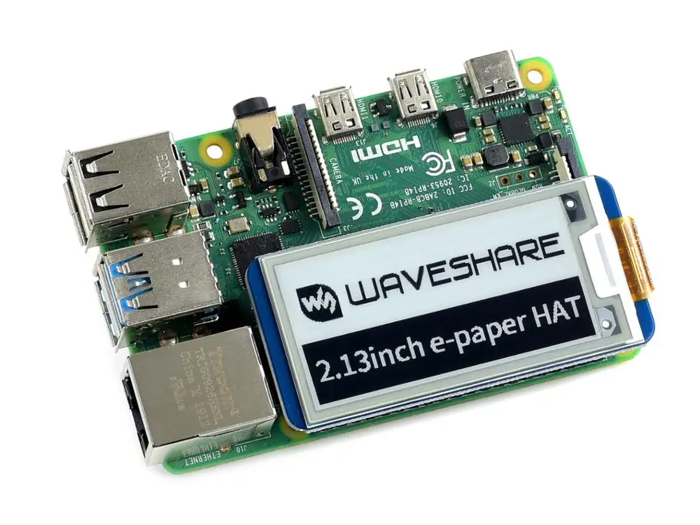 Waveshare 2,13 ''e-paper HAT, 250x122, 2,13 дюймовый E-Ink дисплей для RaspberryPi 2B/3B/Zero W, цвет: черный, белый, частичное обновление