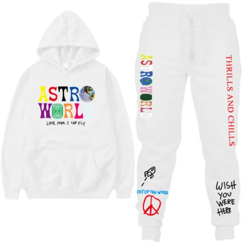 

Winter Hip Hop Fleece Mens Two Pieces Set Hooded Sweatshirtsn Hoodies+Pants TRAVIS SCOTT ASTROW Men Women Jogging Sporting Suit