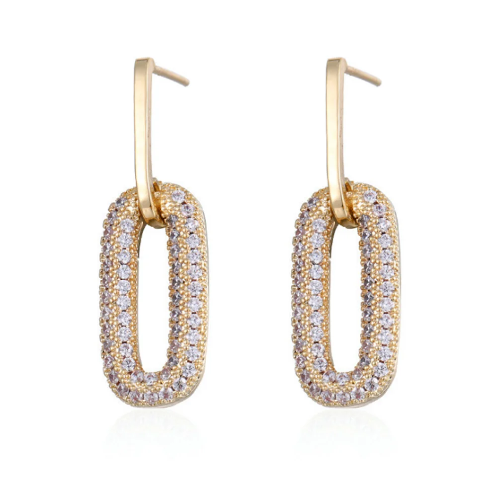 

316L Stainless Steel Exquisite Micro-inlaid Zircon Geometric Compact Earrings Temperament Simple Oval No Fade