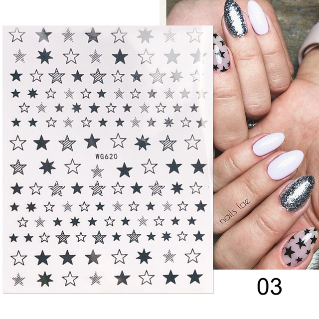 Sheet 3D Nail Stickers Heart Love Stickers Christmas Nail Art Self-Adhesive Slider Decorations Stars Decals Stickers for nails