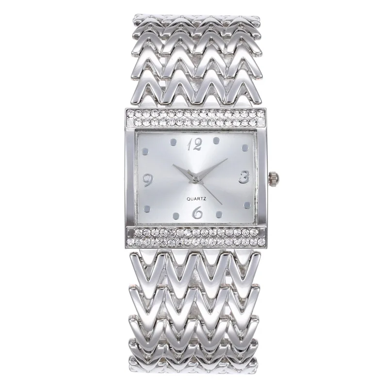 Hot Selling Square Wrist Watches for Women Stainless Steel Gold Watch Diamond