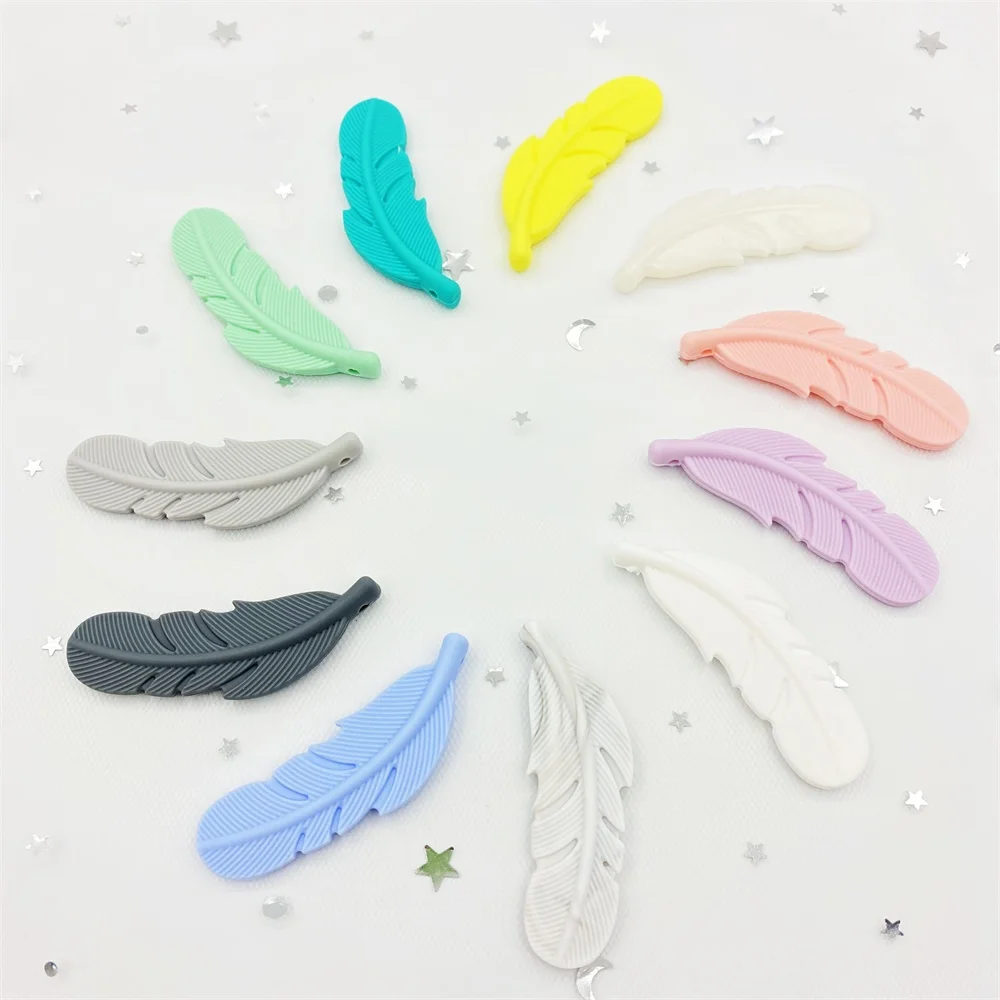 10pcs/lot Silicone Teether Feather Beads Handmade Accessories Teething Toys For Infant Newborn Gift Baby Bpa Free Teether