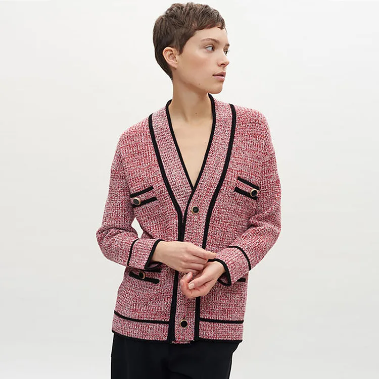 

Small Fragrance Tweed Knitted Cardigan Sweater Women 2020 Spring New Short Loose Sweater Women