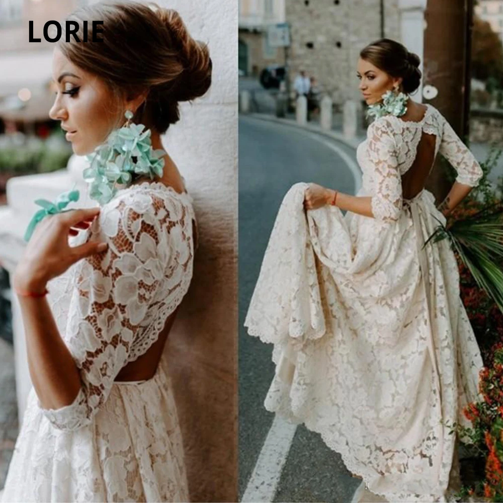 LORIE элегантные полные кружевные фотообои 2019 Свадебные платья с рукавом до локтя
