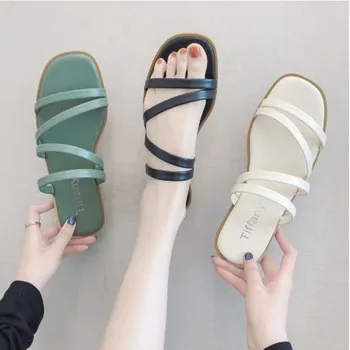 

woman mid Heel Outdoor Slippers Foot Ring Straps Roman Sandals Low Slope Women's Shoes Flip Flops Low Heel casual Slipper