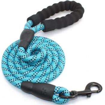 

5 Ft Strong Dog Leash Comfortable Padded Handle Highly Reflective Threads Medium Large Dogs Blue