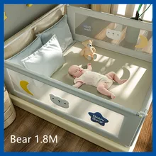 Barrera de un solo lado para bebés, corralito con patrón de oso de 1,8 M para cama de bebé, muebles para niños, patio de juegos, rieles de cuna protectores de seguridad