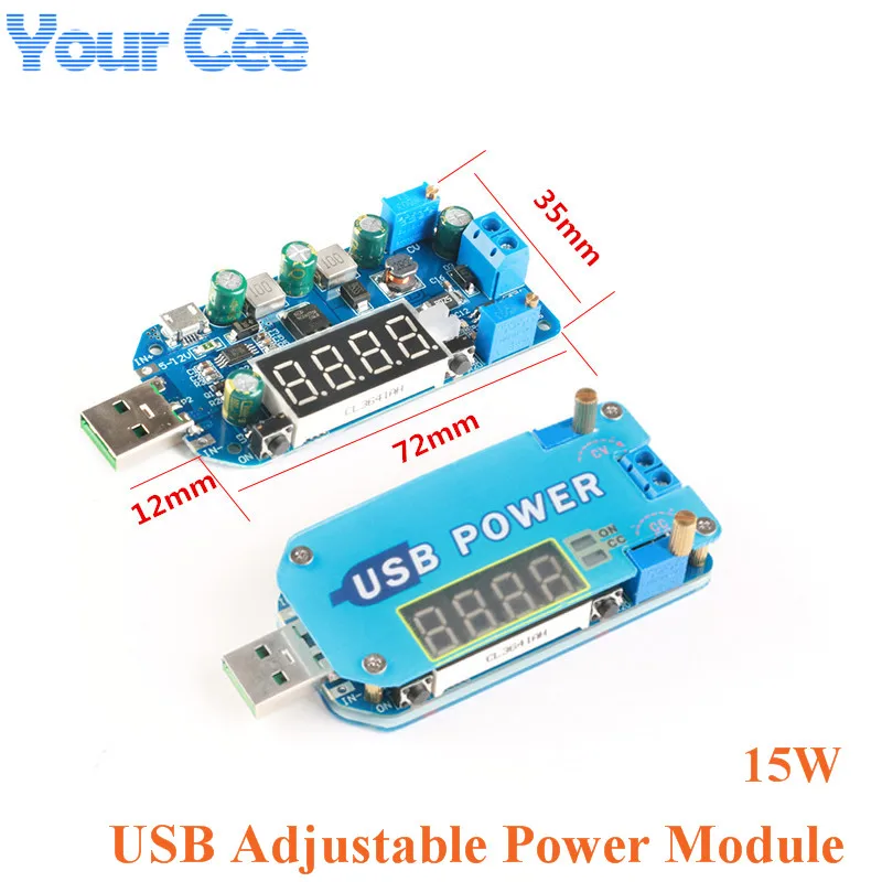 

15W DC-DC USB Adjustable Power Module CC CV Step Up/Down Boost Buck Converter Module 5V to 3.3V 9V 12V 24V 30V Router DP2