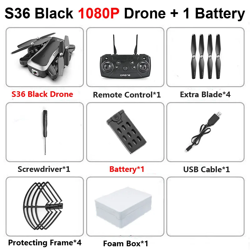S36 B 1080P 1B Foam S36 Радиоуправляемый Дрон с 4K HD двойной камерой следуем за мной оптическое позиционирование потока широкий угол Wi-Fi FPV складной вертолет Квадрокоптер игрушки - Цвет: S36 B 1080P 1B Foam