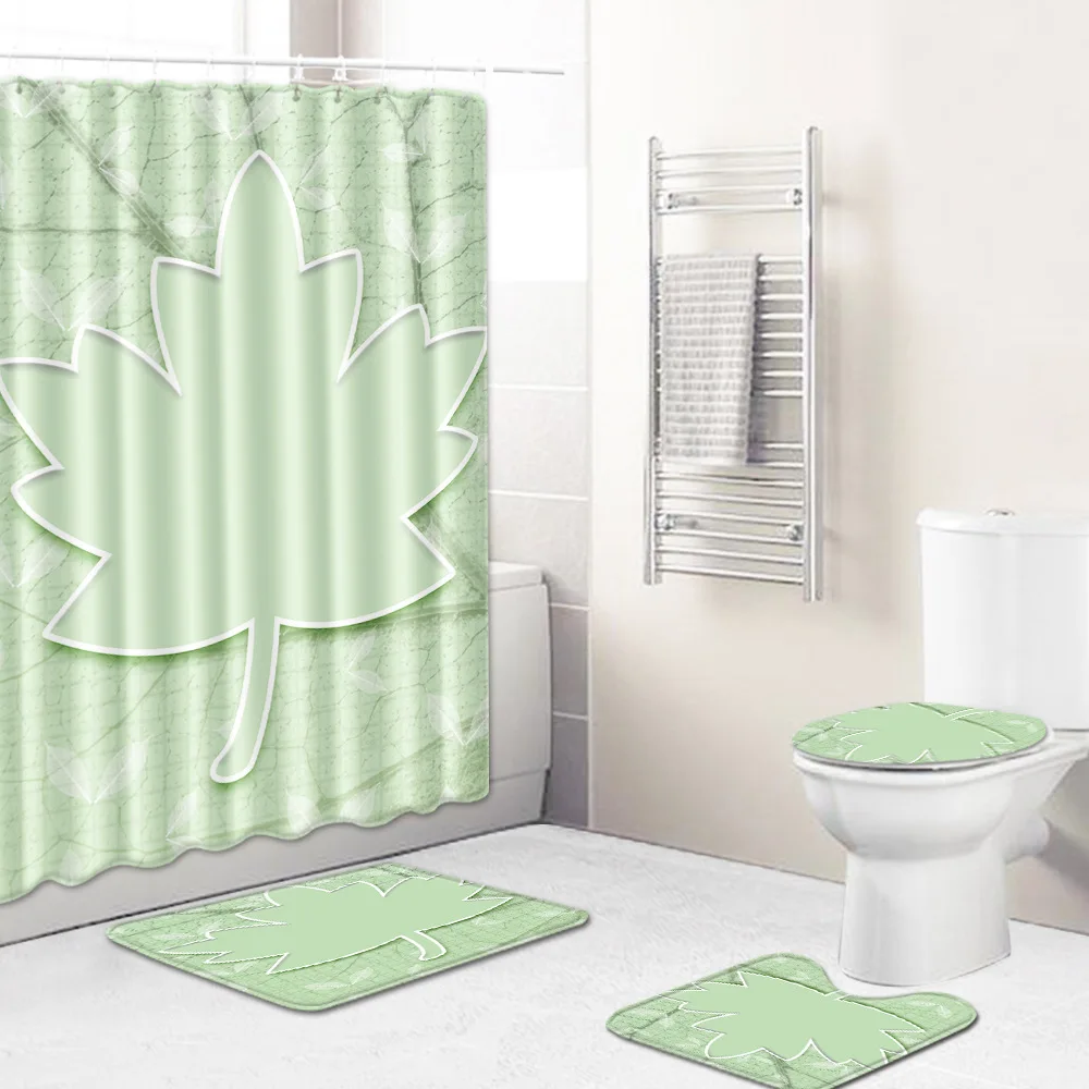 Zeegle 4pcs Cartoon Bath Mat Set Polyester Bathroom Mat Set Waterproof Shower Curtain Toilet Shower Curtain Set Toilet Decor Rug