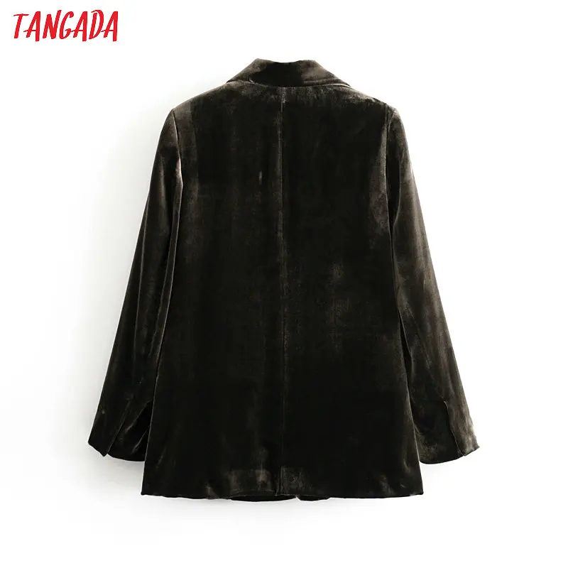 Tangada женский черный бархатный пиджак с длинным рукавом Элегантный женский винтажный рабочий Блейзер Пальто 3H423