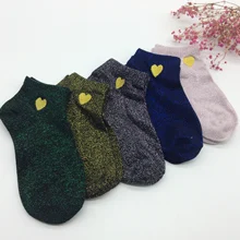 Женские блестящие носки с Вышивкой Модные женские блестящие однотонные носки с сердечками красивые носки для девочек на весну и осень