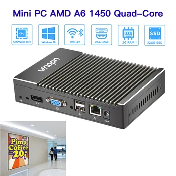 

Quad-Core Mini PC AMD A6-1450 4K HDMI VGA Quad core Processor 1.0-1.4GHz 2GB RAM 32GB SSD Windows 10 Desktop Computer