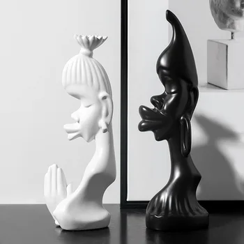 

2PCS Nordic Minimalist Home Creative Ornaments Ceramic Abstract Figures Black & White Decoration Crafts Home Docor