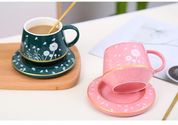 

EWAYS Flower Dandelion Creative Ceramic Cup In Gift Box Coffee/Milk Mugs With Lid Spoon Give Birthday Gift