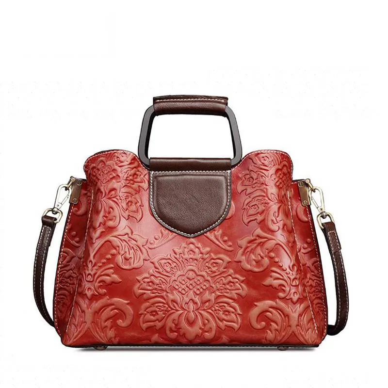 

Genuine Leather women bags for women 2019 winter new retro printed shoulder bag fashion casual leather handbag