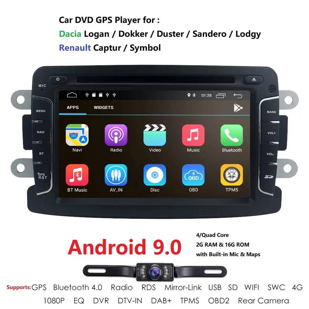 Автомобильный мультимедийный плеер Android 9 2 Din для Dacia/Sandero/Duster/Renault/Captur/Lada/Xray 2/Logan GSP