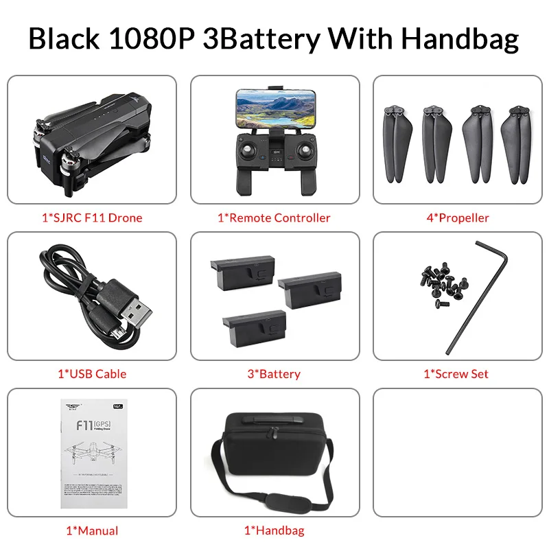 SJRC F11 gps 5G Wifi FPV с камерой 1080P 25 минут время полета с рюкзаком/сумочкой бесщеточный мотор селфи RC Дрон Квадрокоптер - Цвет: 1080P 3B Handbag