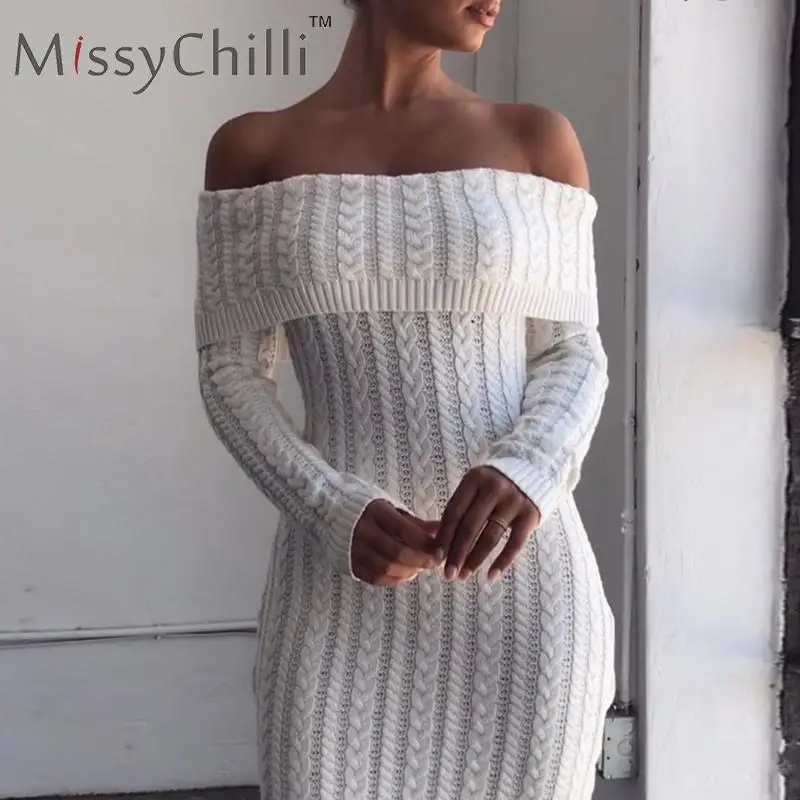 Женское трикотажное платье с открытыми плечами MissyChilli белое вечернее облегающее