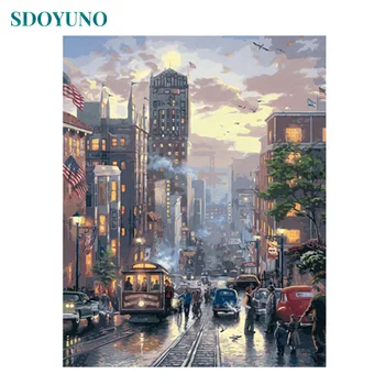 

SDOYUNO Frameless Painting by numbers On Canvas diy City 60X75cm Room Decoration pictures by numbers Digital Painting