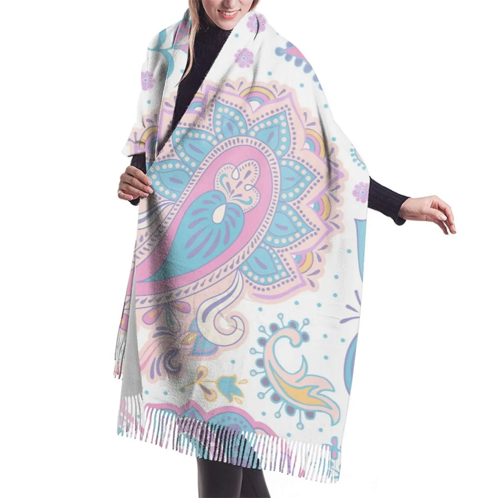 Custom On Demand New Women Muslim Head Scarf Shawls Bandana Style Pashmina Female Foulard Cashew Flowers Woman Hair Accessori