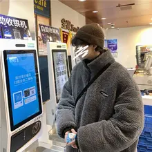 

winter thick padded jacket for men women lamb wool stand-up collar on both sides to wear personalized bread clothing trend