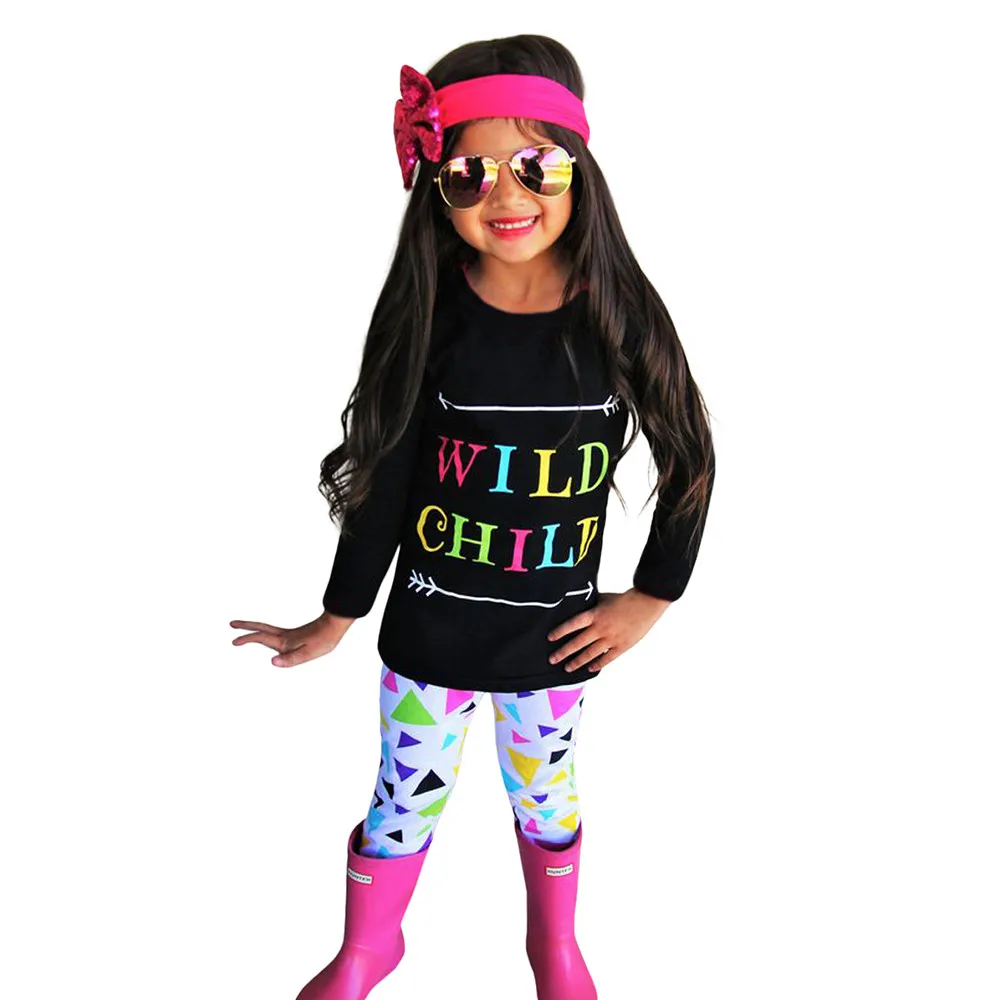 

Toddler Girl Clothes Hot Cute Baby Girls Infant Kids Long Sleeve Letter Print Tops Shirt Pants 3Pcs Outfits children's clothing