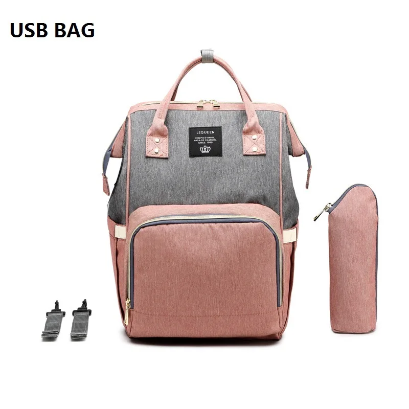 USB Mommy Bag Diaper Large Capacity baby bag travel Nappy diaper backpack waterproof anti-loss maternity bag handbags for moms - Цвет: usb bag