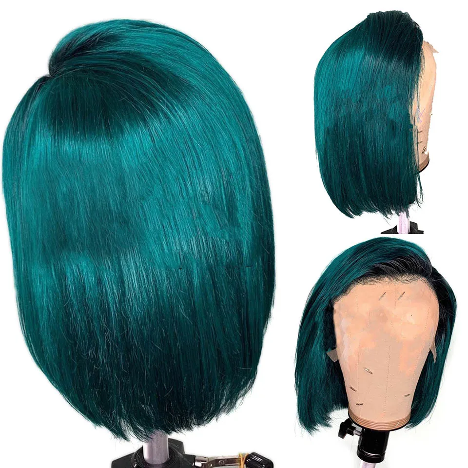 dark green bob wig 150% красочный 613 блондинка Синтетические волосы на кружеве человеческие волосы парик бразильский розового/серого цветов с короткими Боба парик 13x6 прозрачные кружевные парики для чернокожей женщины - Цвет волос: dark green bob wig