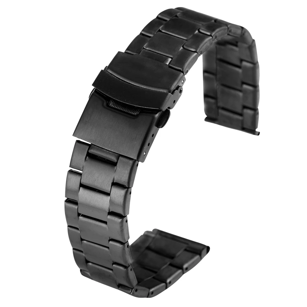 

Black 20MM 22MM Stainless Steel Watches Strap Unisex Superior Bracelet Durable Buckle Wristwatch Band cinturino orologio