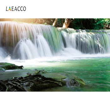

Laeacco Spring Landscape Photophone Waterfall Rocks Tree Lake Forest Photography Backdrops Photo Backgrounds For Photo Studio