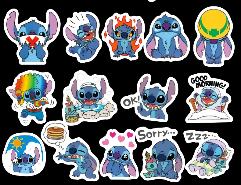 50pcs/Pack Waterproof Cartoon Stitch Stickers Skateboard Suitcase Scrapbooking Phone Laptop Moto Sticker Kids Reward Classic Toy