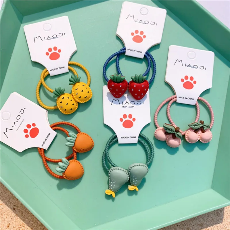 2Pcs Children Cute Cartoon Hair ring Fresh Fruit Elastic Hair Bands Girls Baby Lovely Rubber Bands Gift Kids Hair Accessories cute quality candy color paper necklace ring gift box with bow lovely jewellry packaging case jewelry display holder 7 7 3 7cm