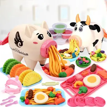 

Kids Pretend Play Kitchen Toy Girls DIY Funny Pig/Cow Noodle Machine Color Clay Toy Simulation Play House Educational Toys Gift