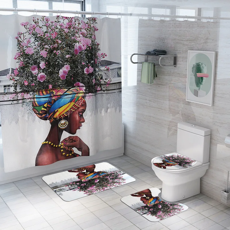 Креативный занавеска для душа Африканская женщина узор водонепроницаемый полиэстер пьедестал ковер крышка унитаза коврик для ванной набор
