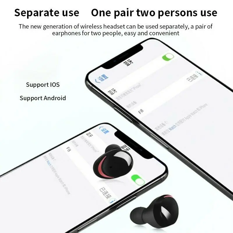 F8 TWS Bluetooth V5.0 наушники с ушками, беспроводной сенсорный светодиодный дисплей с цифровым дисплеем питания, водонепроницаемая гарнитура, наушники для мобильного телефона