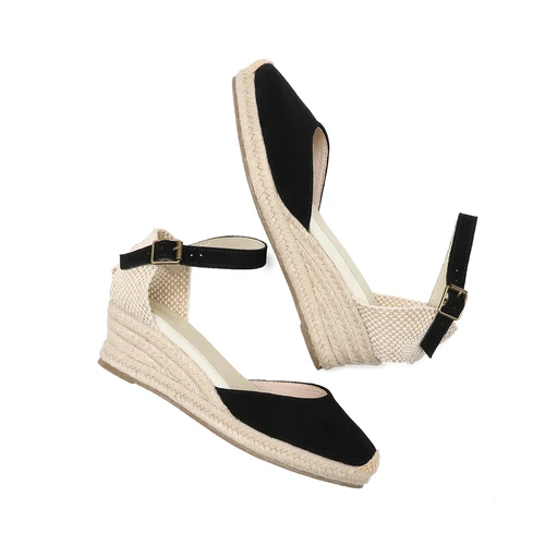 2021 Sandalias Mujer 웨지 정품 오픈 솔리드 샌들, 여성용 탄성 Espadrilles 웨지 플랫폼 캐주얼 샌들 2