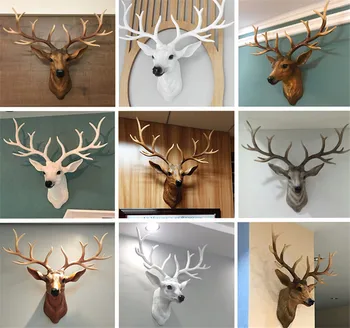 

HHT Big Size Retro Resin Crafts Simulation Deer Head Background Wall Hanging Decoration Animal Statue Home Accessories Ornaments