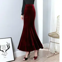 

Plus Size 4XL 2021 New Autumn Fashion Women Red Elegant Velour Vintage Velvet Black High Waist Maxi Trumpet Long Mermaid Skirt