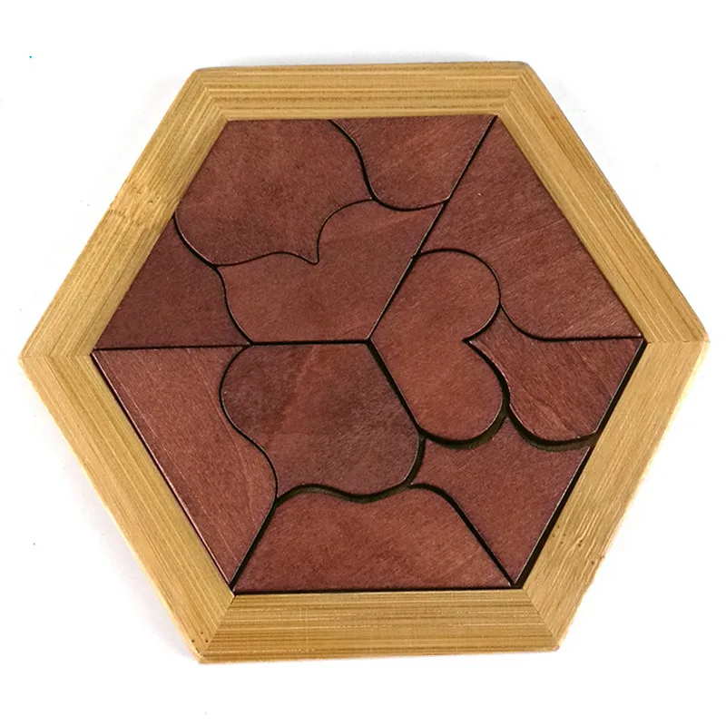 10 sets Wholesale Creative Heart Chocolate Wooden toys Kids Puzzles Tangram Jigsaw Board Wood Geometric Children Education Toys | Игрушки и