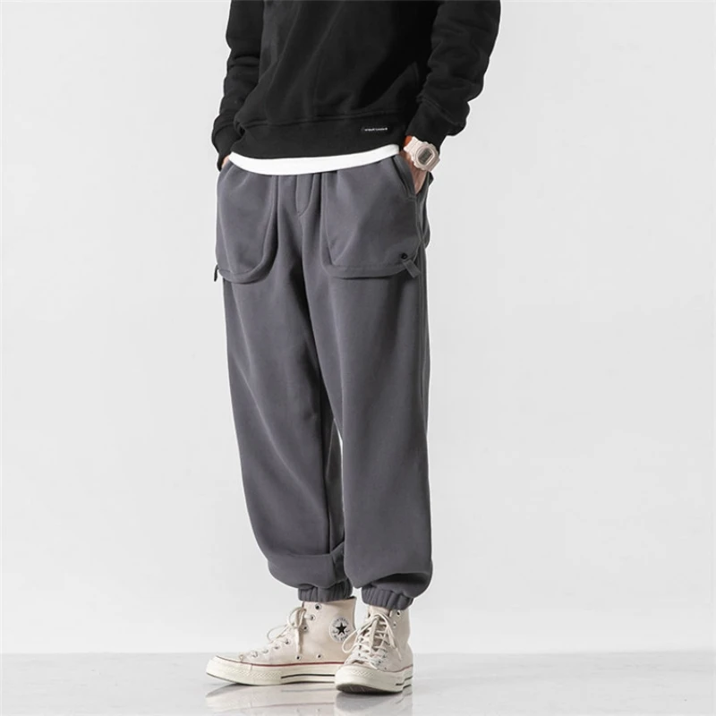 2021 winter leggings trousers men's Japanese casual fashion basic three-dimensional pocket casual plus velvet trousers old navy sweatpants