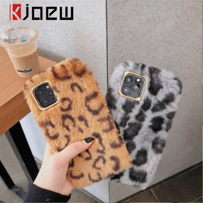 Чехол для телефона KJOEW iPhone 7 8 Plus X XR XS Max 11 Pro с леопардовым принтом зимний теплый