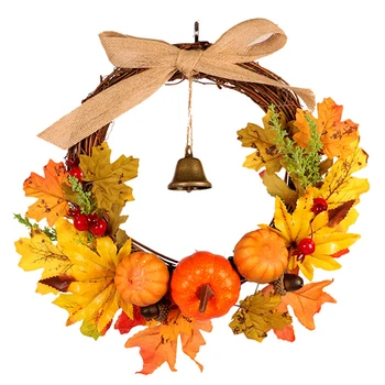 

Autumn Maple Leaf Artificial Wreath Christmas Halloween Home Door Decor Garland Wreath Window Wall Hanging Decoration Silk Cloth