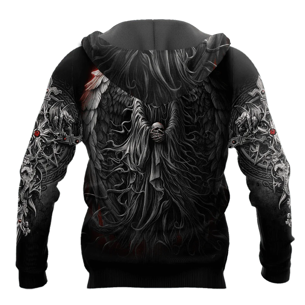 Reaper Skull With Angel Wings 3D All Over Printed Men's Hoodie & Sweatshirt Autumn Unisex Zip Hoodies Casual sportswear KJ854