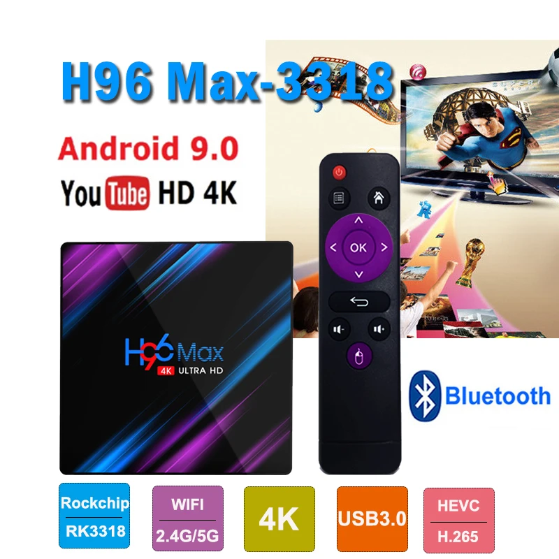 

Smart-Tv-Box Google-Player Rockchip RK3318 H96MAX 2.4G/5G WIFI Bluetooth smart Media Player Android 4GB RAM 32GB 64GB ROM
