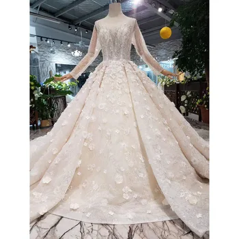 شراءBGW HT4293 الفاخرة اليدوية فستان الزفاف 2020 س الرقبة طويلة تول كم ثلاثية الأبعاد زهرة مشد فستان زفاف مع قطار Vestidos De Novia